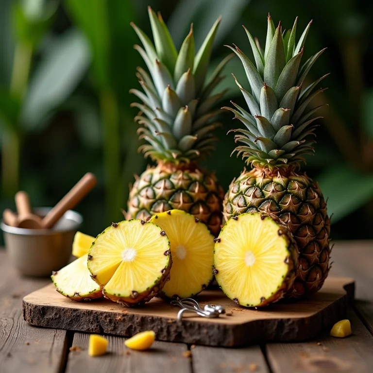 Diferentes tipos de mudas de abacaxi prontas para o plantio.