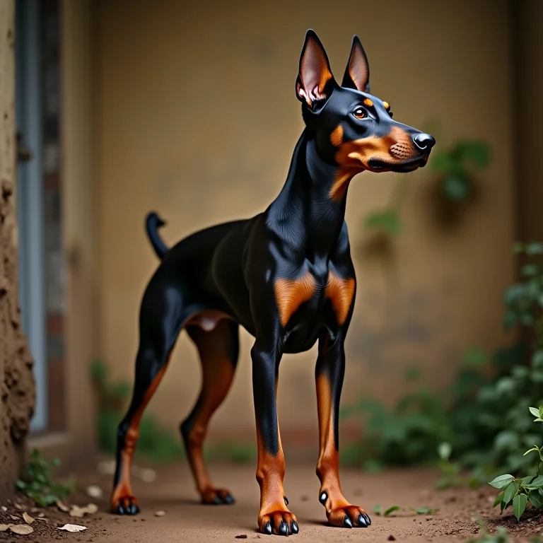 Doberman em alerta no sítio