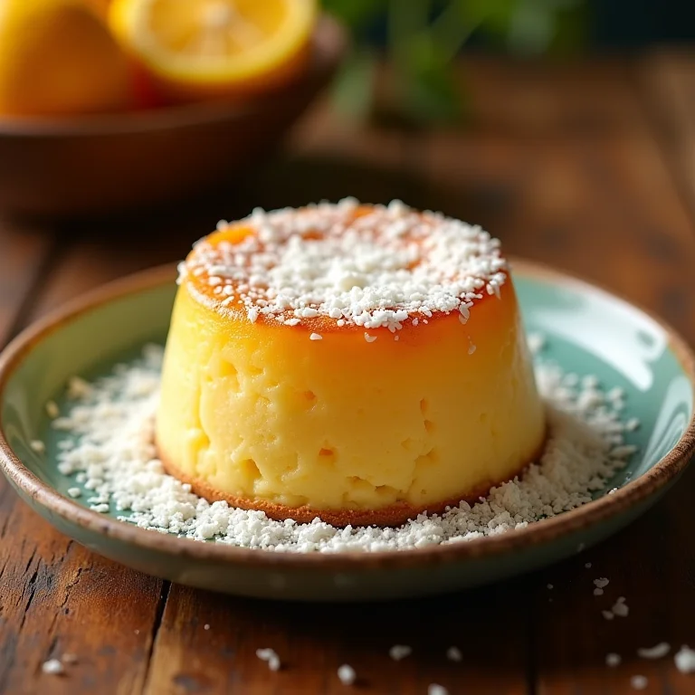 Doce de abóbora com coco ralado servido em prato rústico.