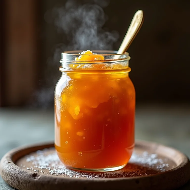 Doce de abóbora sendo congelado em pote de vidro.