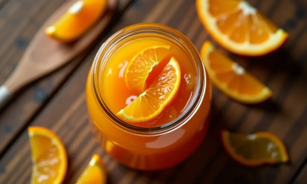 Doce de laranja da roça em pote de vidro.