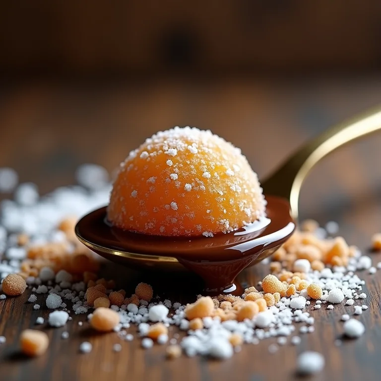 Doce de leite com chocolate açucarado em uma colher.