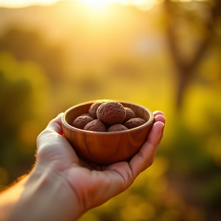 Doce de leite com chocolate sendo oferecido em uma tigela rústica.