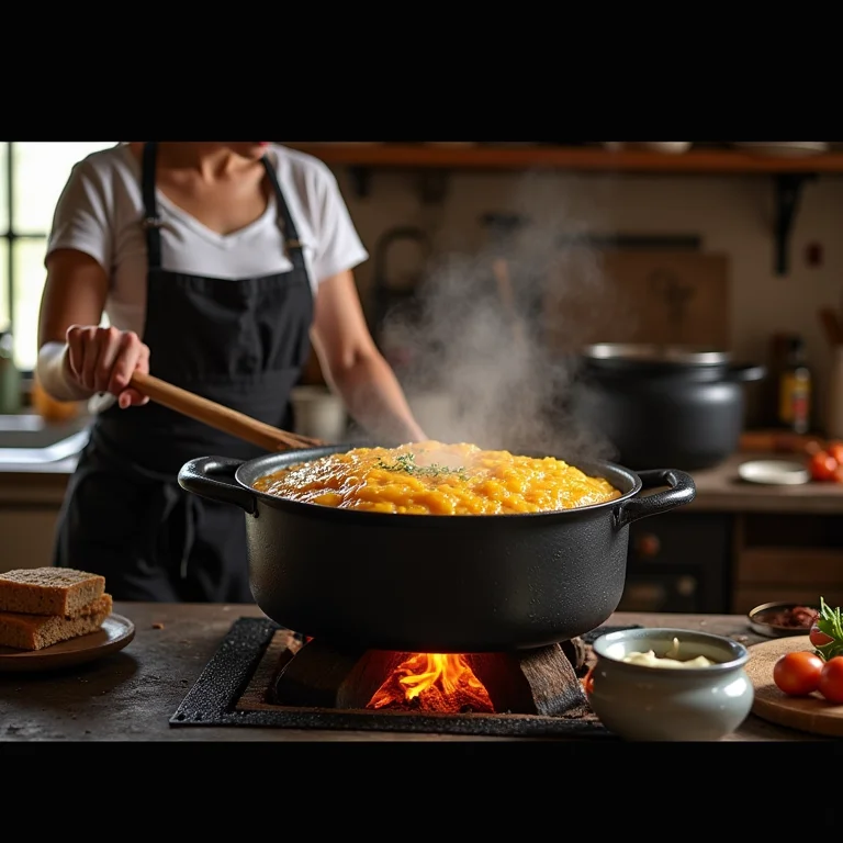 Doce de leite sendo preparado em fogão a lenha