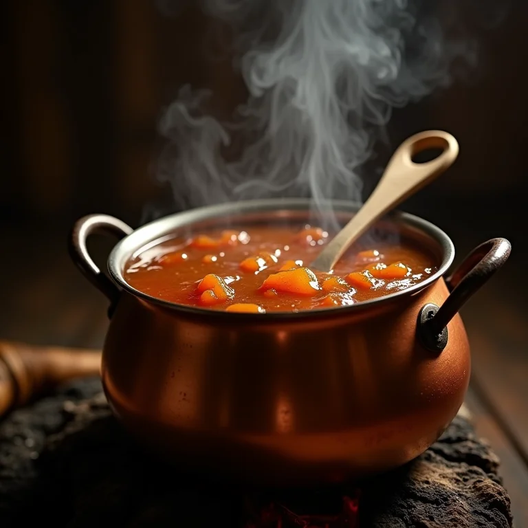 Doce de mangaba cozinhando em fogo baixo.