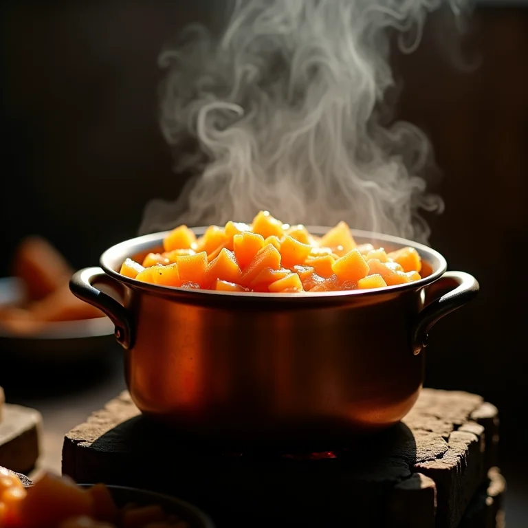 Doce de mangaba cozinhando em fogo baixo.