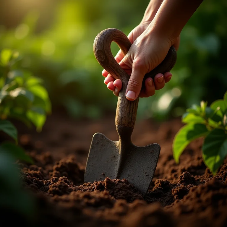 Enxada de coração sendo usada para preparar a terra.