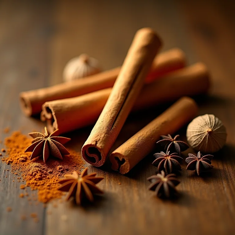 Especiarias aromáticas como canela, noz-moscada e cravo.