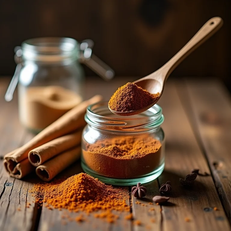 Especiarias como canela, noz-moscada e cravo para dar sabor ao bolo.