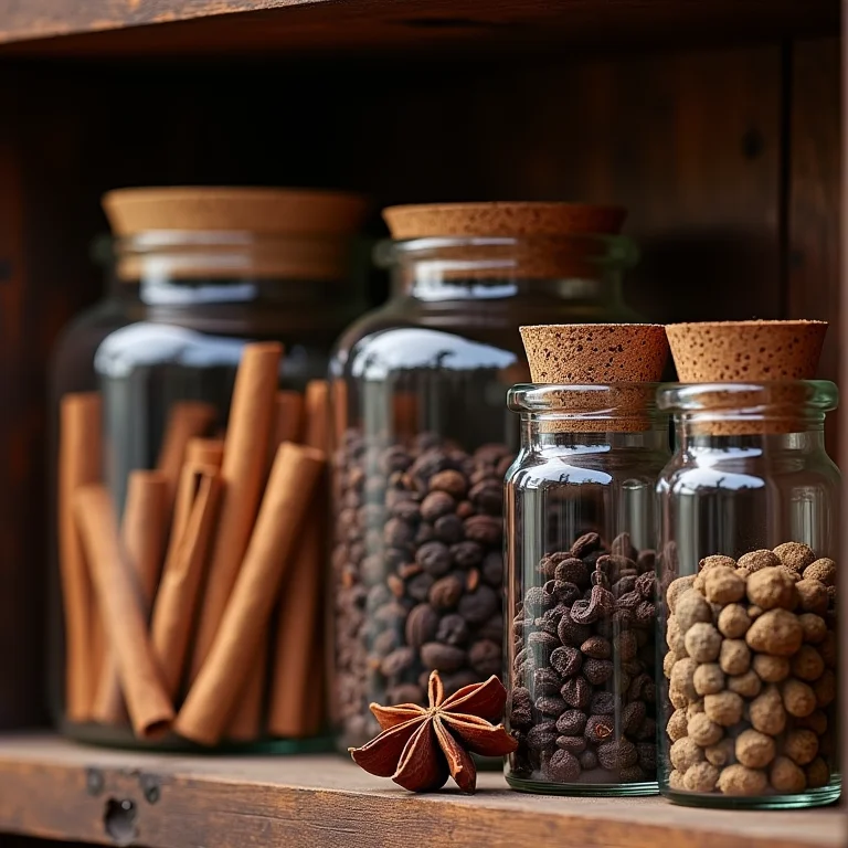 Especiarias do chá chai armazenadas em potes de vidro