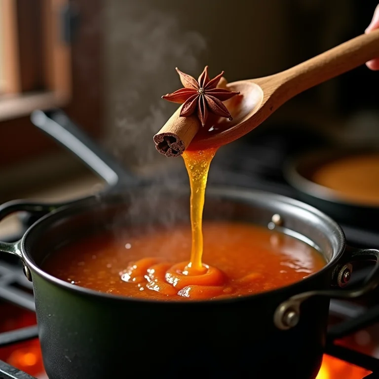 Especiarias sendo adicionadas ao doce de mangaba.