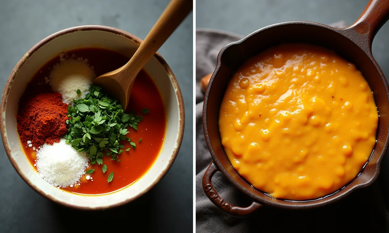 Etapas do preparo da Sopa Paraguaia: mistura dos ingredientes e cozimento.