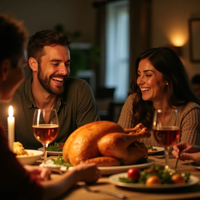Família reunida apreciando a ceia de peru e chester