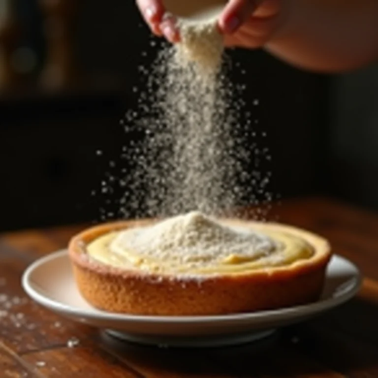 Farinha de amêndoas sendo adicionada à massa do bolo.