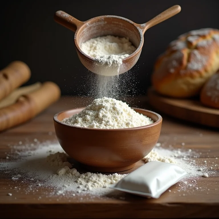 Farinha sendo peneirada para o bolo de cenoura