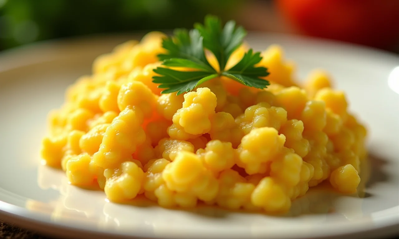 Farofa de cuscuz com ovos mexidos.