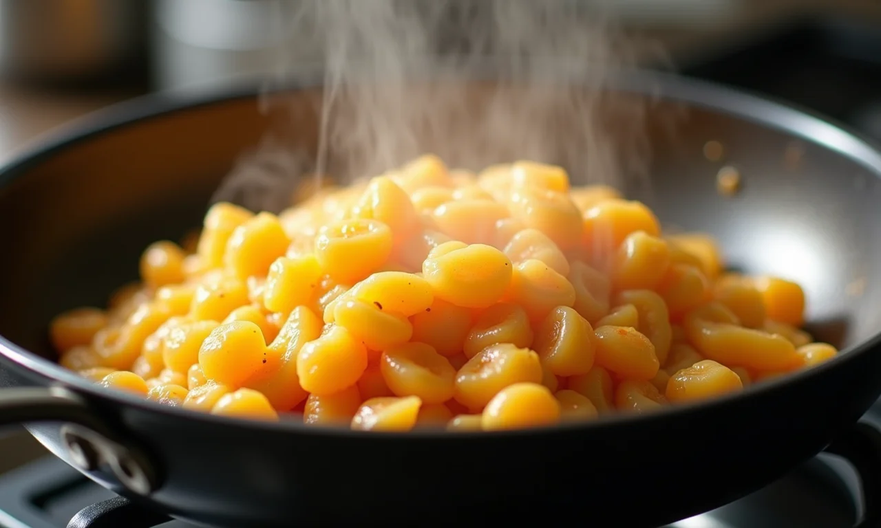 Farofa de cuscuz sendo requentada na panela.