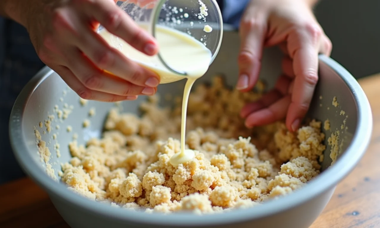 Farofa seca sendo umedecida.