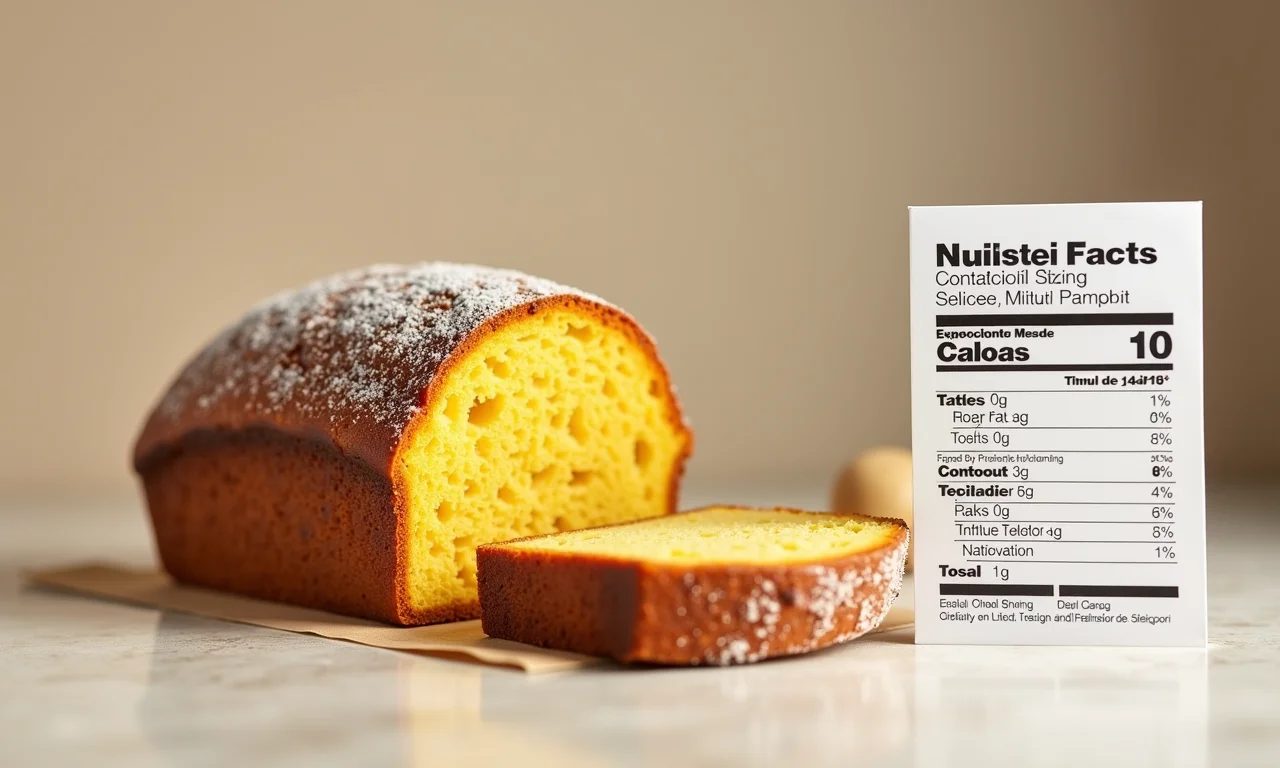 Fatia de Bolo de Milho Pamonha com tabela nutricional.