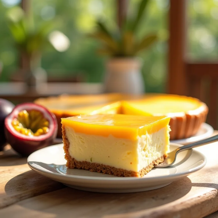 Fatia de pudim de maracujá sendo servida