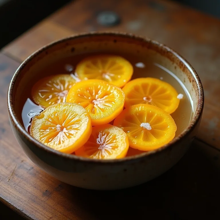 Fatias de jiló demolhando em água com sal para tirar o amargo