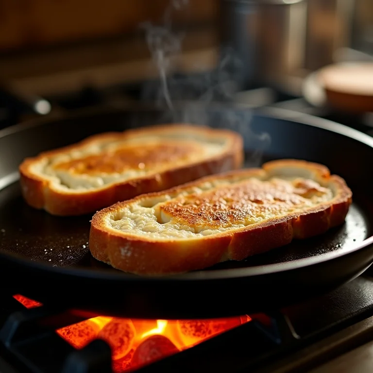 Fatias de pão sendo torradas em fogão a lenha