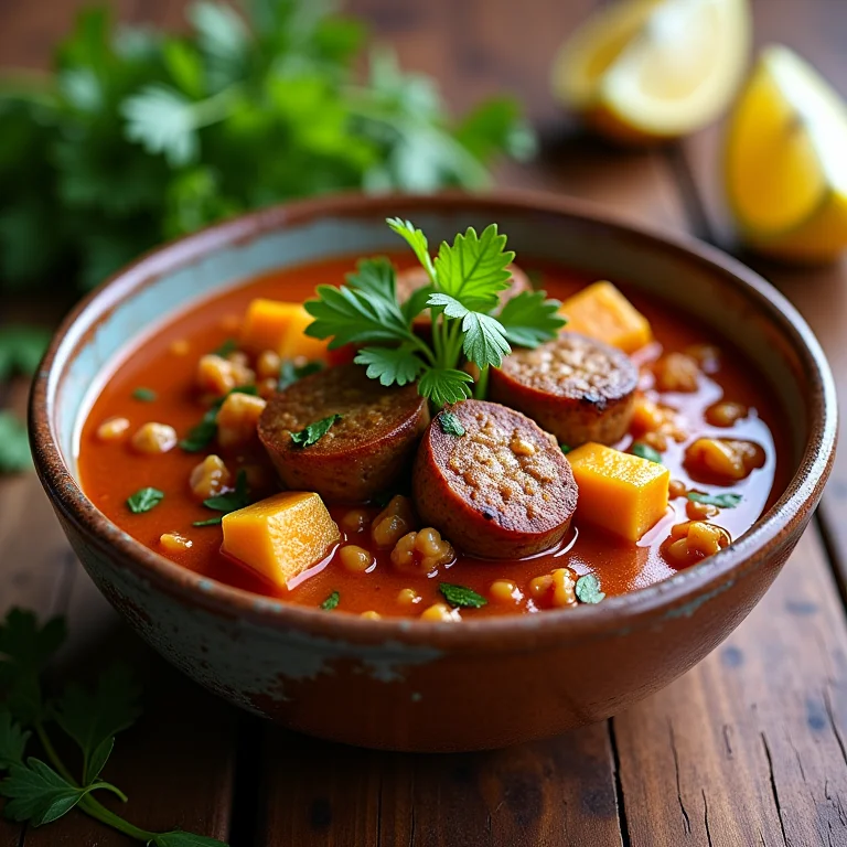 Feijão tropeiro vegano com linguiça vegetal e tofu.