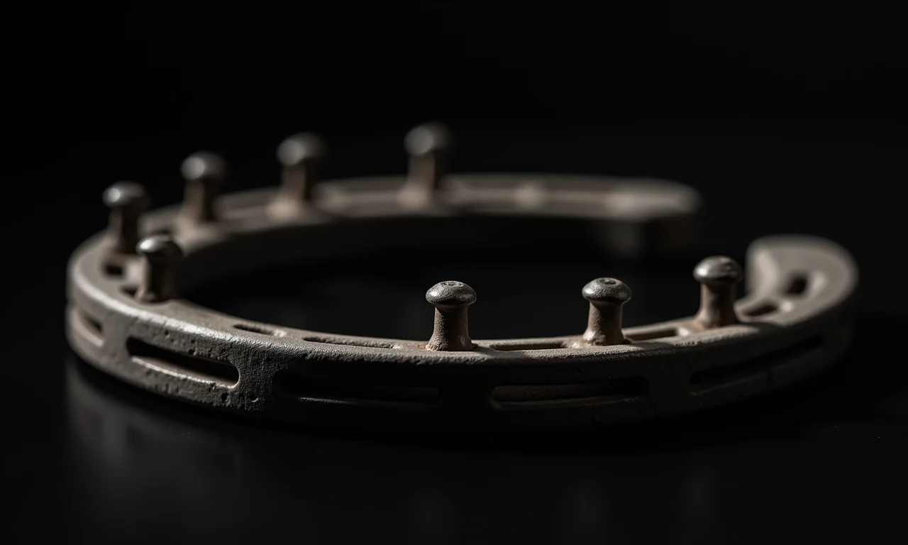 Ferradura com sete cravos, detalhe dos cravos.