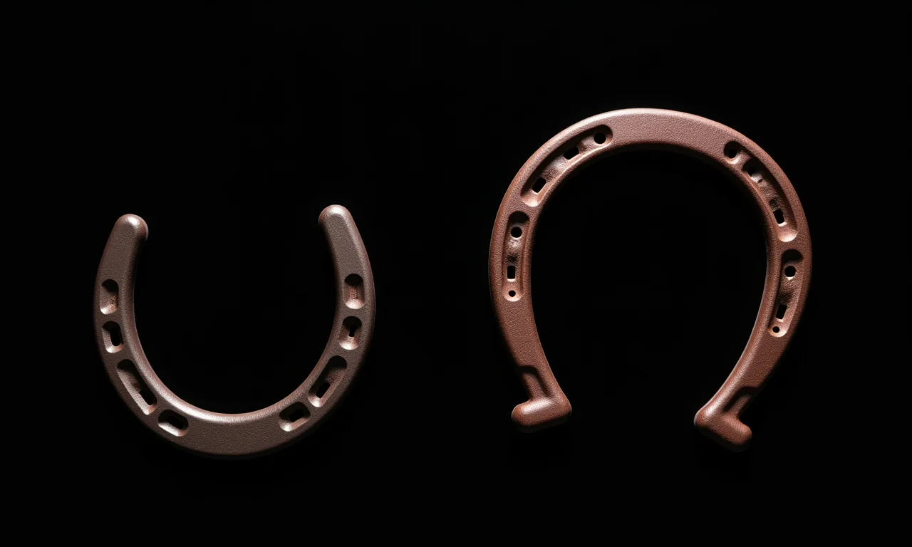 Ferradura nova e brilhante ao lado de ferradura enferrujada.