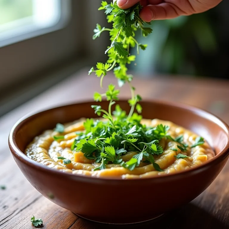 Finalizando o angu com cheiro verde fresco.
