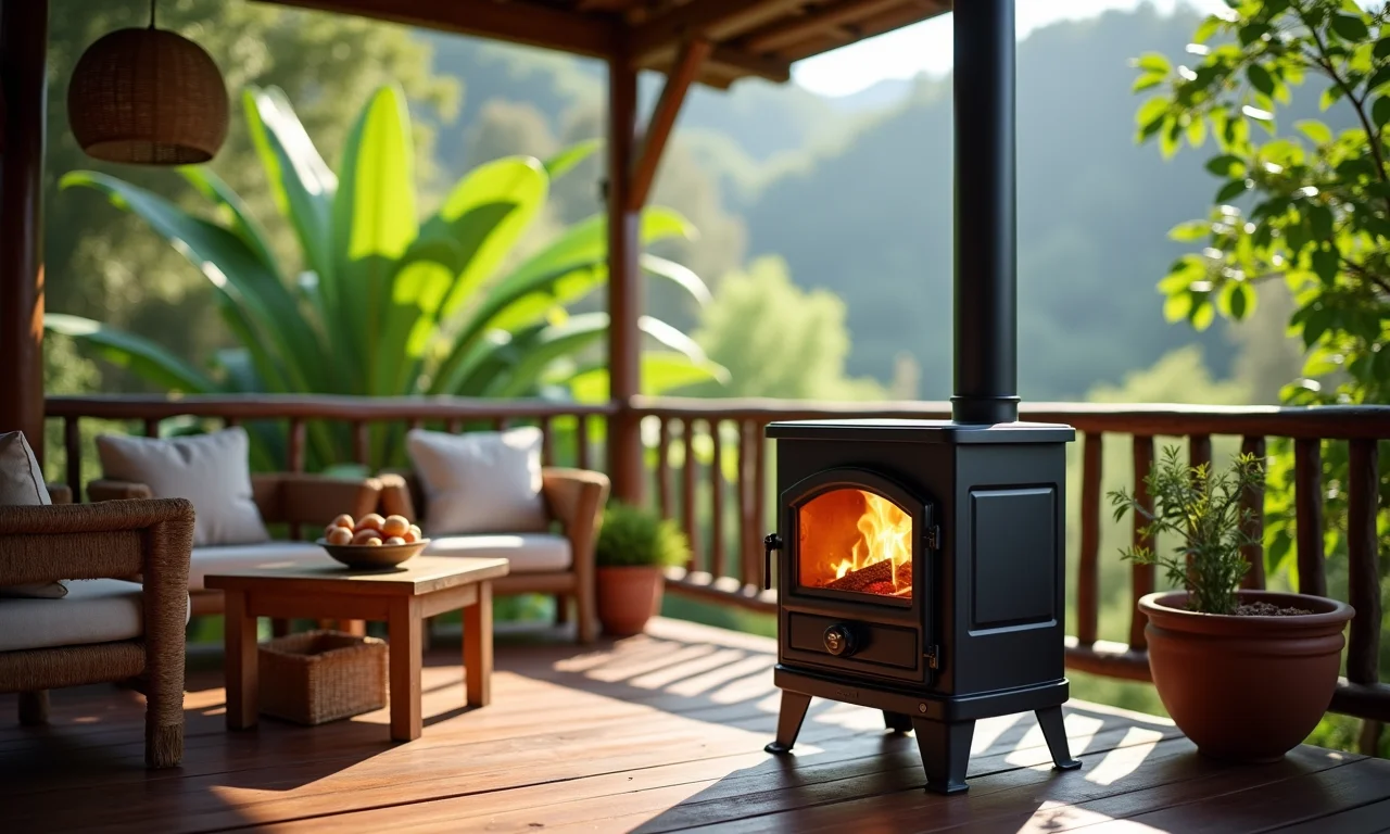 Fogão a lenha portátil para uso em áreas externas.