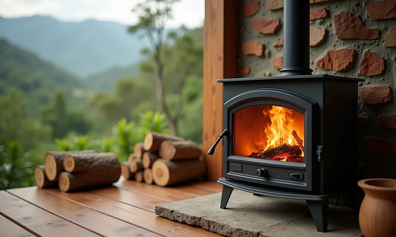 Fogão a lenha sustentável com baixa emissão de poluentes.