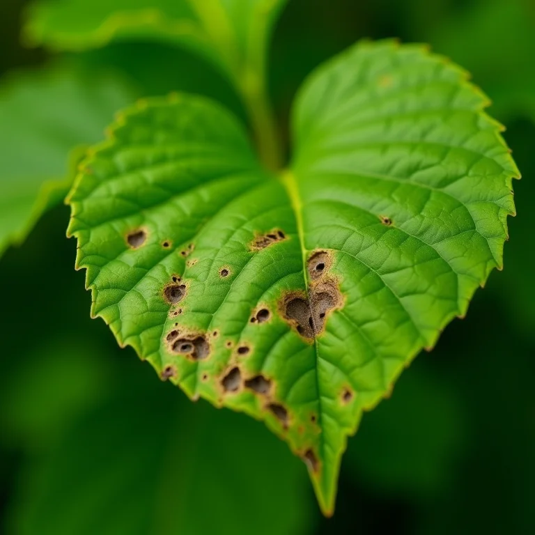 Folhas de inhame e cará com sinais de ataque de pragas