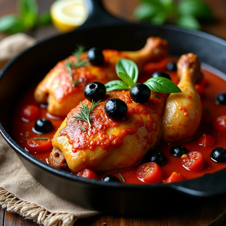 Frango ao molho de tomate assado com azeitonas pretas