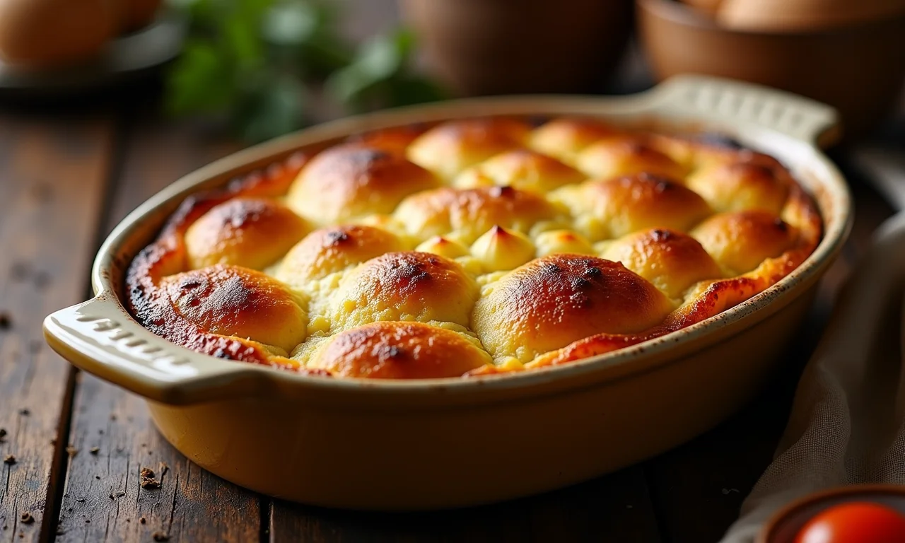 Frango com Quiabo assado no forno, dourado e borbulhante.