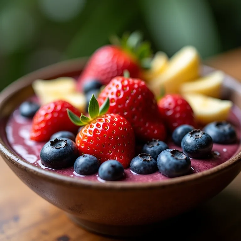 Frutas frescas em cima de um açaí