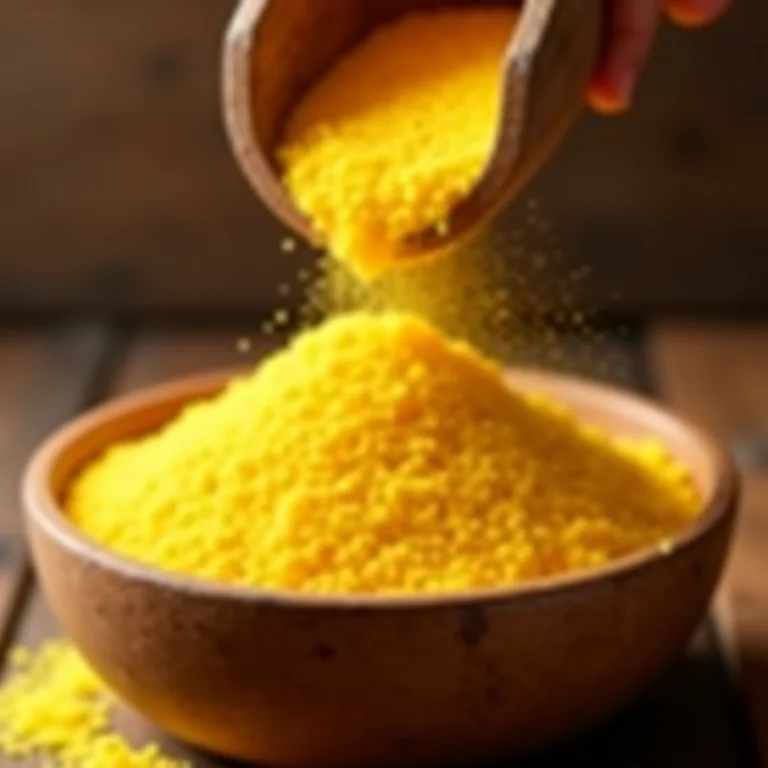 Fubá sendo despejado em uma tigela.