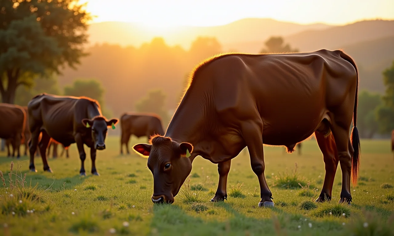 Gado Canarim pastando, mostrando eficiência e qualidade.