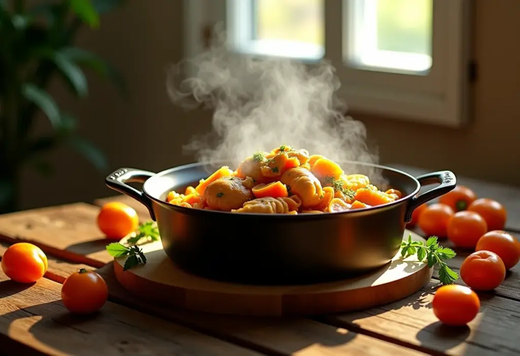 Galinha Caipira com Pequi, prato tradicional do Centro-Oeste brasileiro.