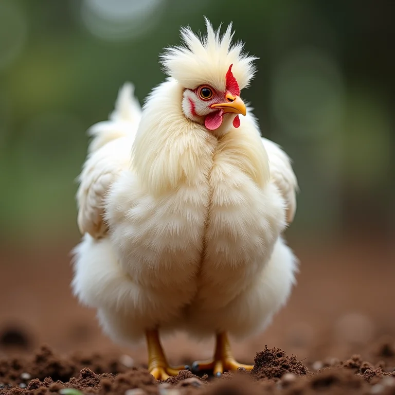 Galinha Sedosa do Japão com penas de seda.