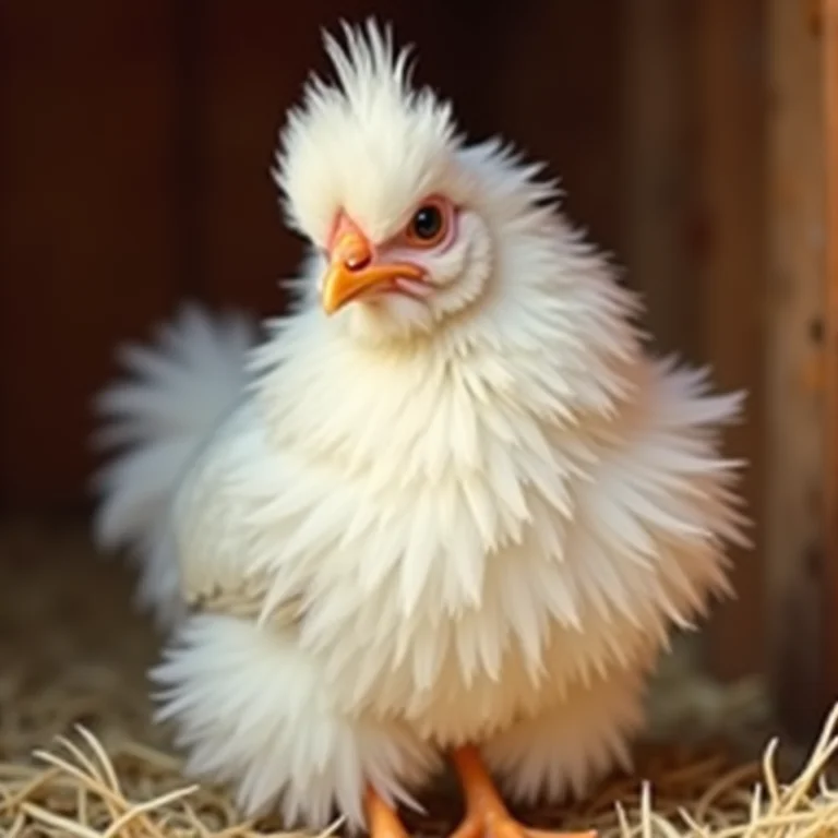 Galinha Sedosa do Japão com plumagem exuberante.