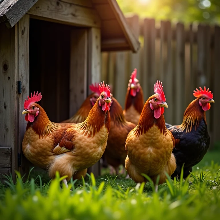 Galinhas caipiras em galinheiro rústico
