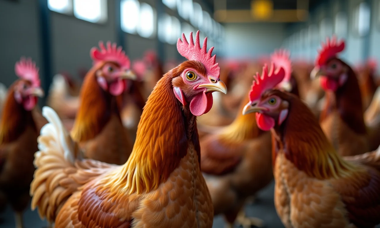 Galinhas Cornish em um ambiente de criação comercial.
