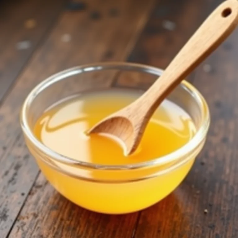 Gelatina incolor dissolvendo na água.