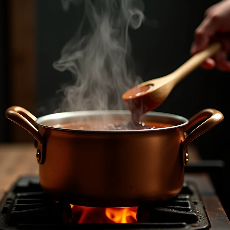 Geleia de café caseira no fogão à lenha.