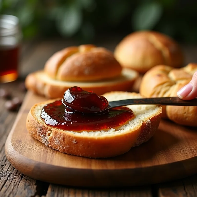 Geleia de café em diferentes tipos de pães: sourdough, brioche e integral.