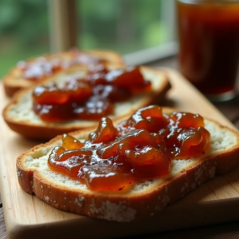 Geleia de café em torradas e pães especiais.