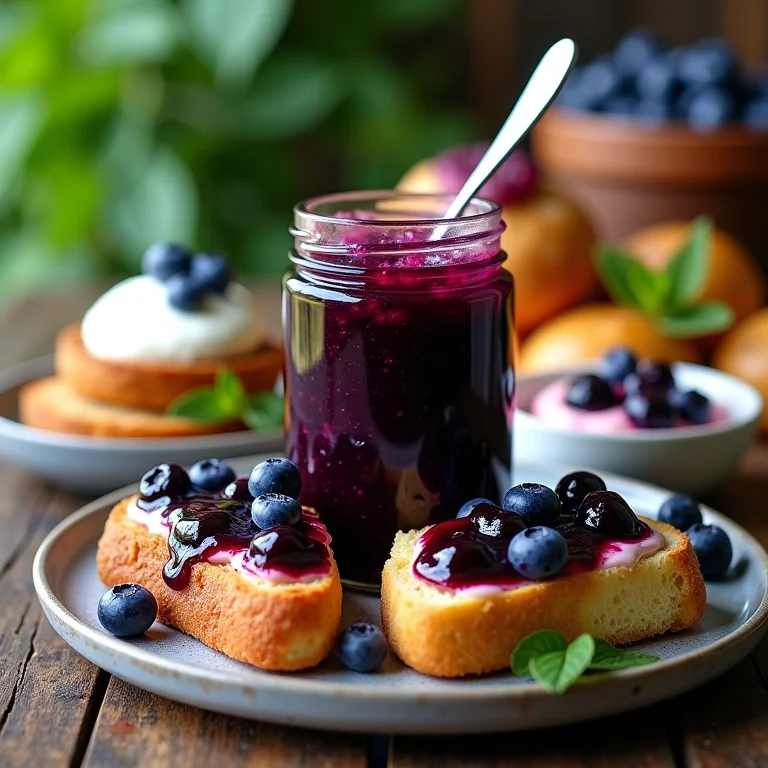 Geleia de mirtilo em diferentes preparos.