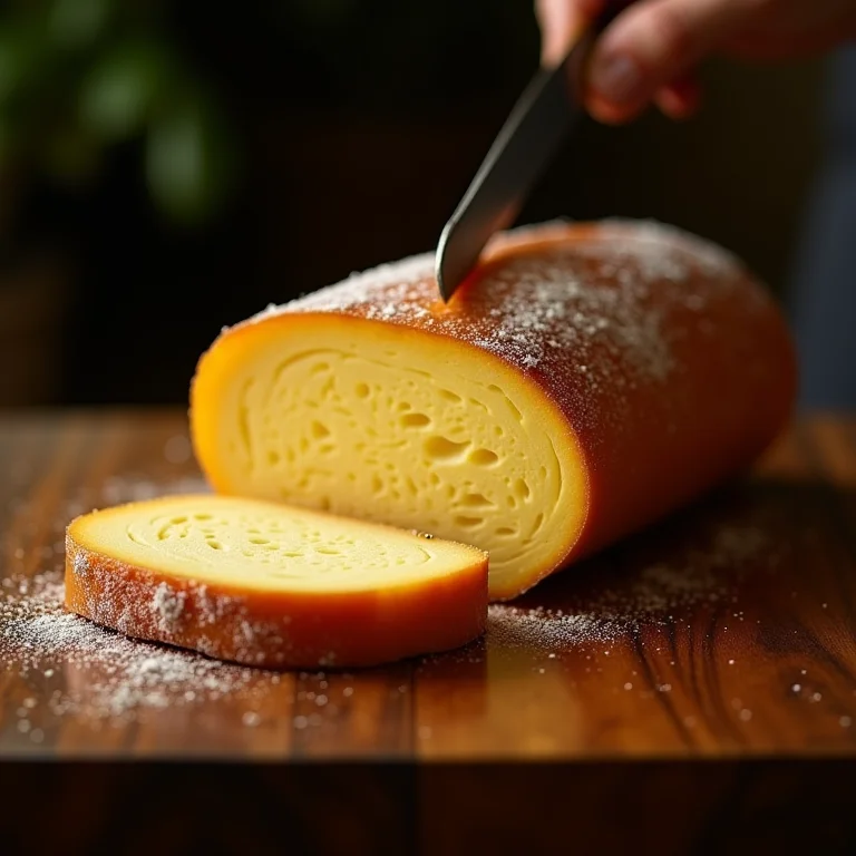 Goiabada gelada sendo cortada.