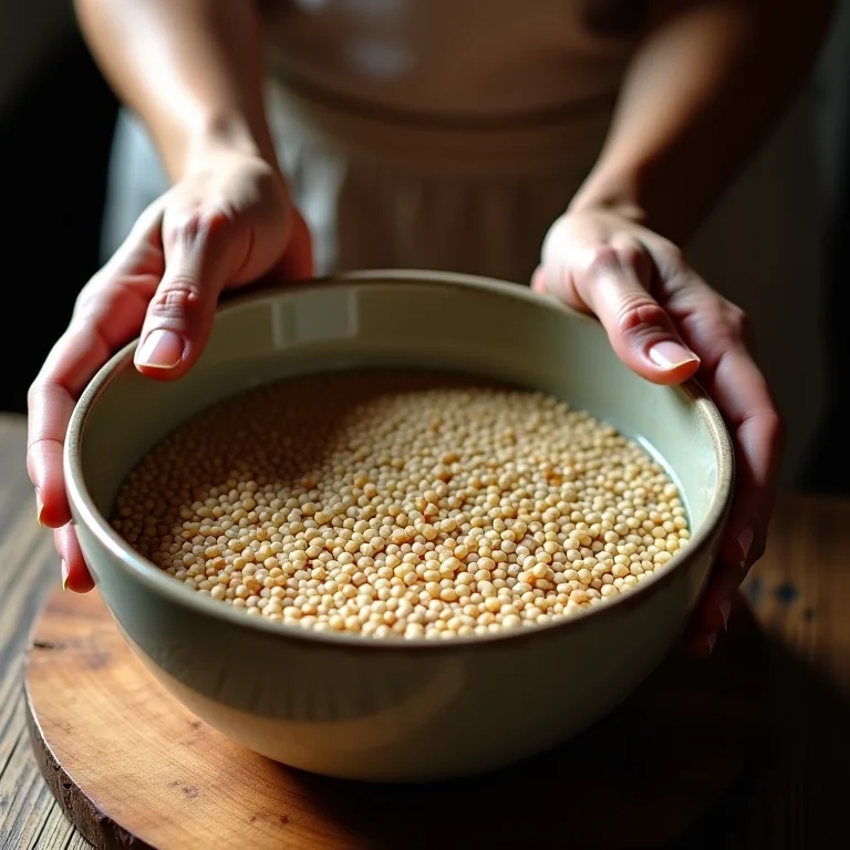 Grãos sendo hidratados para o pão de queijo